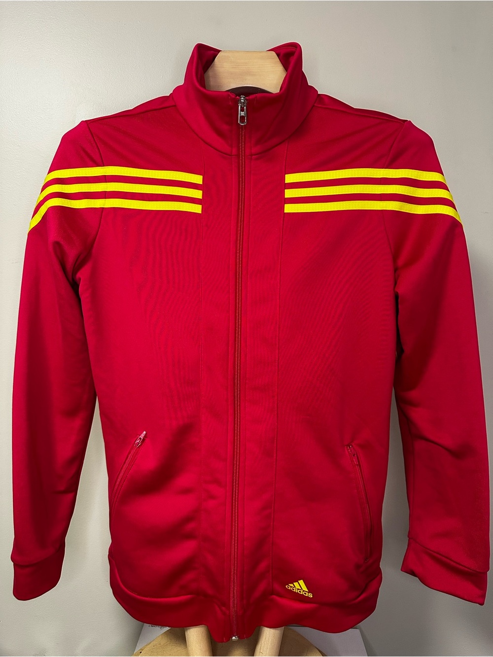 Adidas Women’s Pink Yellow 3 Stripe Full Zip Track Jacket Size Medium